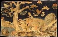 Pow Tow Antik, China, 19.Jahrhundert (um 18 90), gute alte Wolle geknüpft auf Baumwolle, c a. 181 x 115 cm (seltenes Querformat), mittelf eine ...