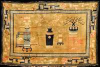 Pow Tow Antik, China, 19.Jahrhundert (um 18 90), zumteil mit Naturfarben, gute alte Wolle geknüpft auf Baumwolle, ca. 194 x 126 cm (selt enes ...