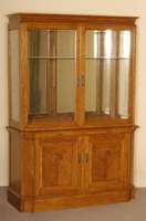 Sammlervitrine, deutsch, um 1910, Design-Entwurf, Korpus Weichholz, Eiche massiv, Eichefurnier, Unterteil 2-tÜrig, mit leichter Flachschnitzerei, ...