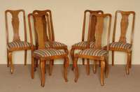 6 HochlehnstÜhle, deutsch, um 1910, Eiche massiv, Queen-Anne, gebogene Beine und RÜckenlehne, Polsterung und Bezug sekundÄr, stabil, ...