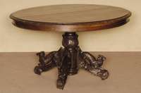Großer Ausziehtisch, Frankreich, um 1860/70, Eiche massiv, ovale Arbeitsplatte mit geschuppter Umrandung, SÄulenfuß 4-fach ausladend, dieser ...
