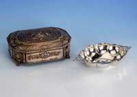 Branntweinschale, deutsch um 1930, 830er Silber, Handarbeit, Meistermarke unged., ca. 180 g, ca. 4.5 x 23 x 13 cm