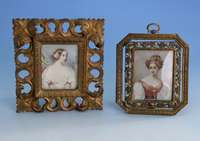 Miniaturmalerei, um 1890/1900, Elfenbein, Monogr. F.A., ca. 8.5 x 6.5 cm, Holzrahmen