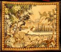 Aubusson Antik signiert, Frankreich, Naturf arben, 19.Jahrhundert (um 1890/1900), Wolle mi t Seide, ca. 153 x 131 cm (seltenes Querformat ), mit ...