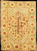 Feine Buchara Seidenstickerei, Usbekistan, Dekorativer Wandbehang der Turkmenischen Stadt Bevölkerung, um 1920, Grundgewebe Seide mit aumwolle, ...