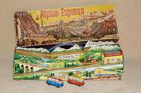 Technofixbahn, Alpine-Express, 60er Jahre, Blech, bunt lithographiert, mit 2 Fahrzeugen, beide intakt, mit orig. SchlÜssel, fast unbespielt, im ...