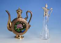 Glaskaraffe WMF um 1898/1902-3, GlaskÖrper nach ursprgl. Vorbild ergÄnzt, Marke, min. Gebr.-sp., reiner Jugendstil, abstrakt, flo- ral, ...