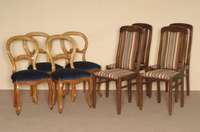 4 StÜhle, deutsch, um 1860, SpÄtbiedermeier, Mahagoni massiv, gebogene Beine und RÜckenlehne, verstrebt, blauer Mohairbezug sekundÄr, aber gut ...