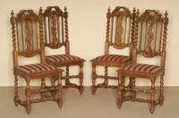 4 StÜhle, Frankreich, um 1870, Eiche massiv, aufwendig gedrechselt, Sitzgestell in Korkenzieher-Optik, RÜcken mit ...