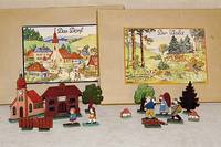 Holzspielzeug, Erzgebirge, 30er Jahre, "Das Dorf", unbespielt, im orig. Karton, Teil einer Serie best. aus 6 versch. KÄsten, ...