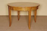 Runder Ausziehtisch, im Biedermeierstil, Kirschbaum massiv, Platte und Zarge mit schwarzen Fadenintarsien, 4 Einlegeplatten von jeweils 65 cm, ...