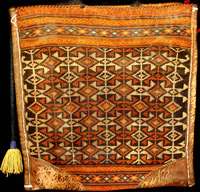 Ungewöhnliche mit Lederbesetzte Antike Shasava n Tasche, Südpersien, Naturfarben, 19.Jahrh undert (um 1900), Wolle auf Wolle mit Lederbes atz an ...