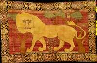 Sehr feiner Musealer Antiker "Löwen" Esfahan ( mit signierung = Mehdi, Chariate), Zentralp ersien, reine Pflanzenfarben, 19.Jahrhundert ( ...