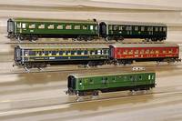 Konvolut MÄrklin SchÜrzenwagen, 50er Jahre, Spur HO, best. aus: 346/1B, Speisewagen 346/2, Schlafwagen 346/3J, D-Zug-GepÄckwagen 346/4 und ...