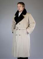 Popeline-Herren-Trenchcoat mit Nerzinnenfut- ter, Gr. ca. 54, 2-reihig, 2 Einschub- taschen, GÜrtel, Revers und Kragen mit Nerz, Ärmel ohne ...