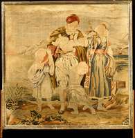 Petit-Point Stickerei Antik, Frankreich, re ine Pflanzenfarben, 19.Jahrhundert (um 1850), Wolle auf Wolle, ca. 94 x 93 cm, gute feine Kn ?pftechnik, ...
