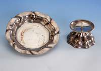 Konvolut: Kerzenleuchter und Anbietschale, 50er Jahre, 1 x Silber gepr., H ca. 7.5 cm, 1 x 835er Silber, W. Binder SchwÄbisch-GmÜnd, H ca. 4 ...