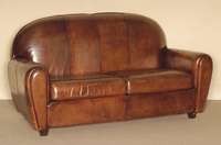 Ledersofa, deutsch, im Stil von 1930, ArtDeco-Stil, brauner Schafslederbezug, mit herausnehmbaren Kissen, schlichte AusfÜhrung, Gebrauchsspuren, ...
