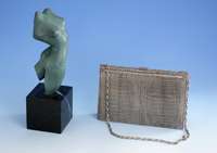 UmhÄngetasche aus Farmalligator, 60/70er Jahre, grau, beste Qual., Tragekette, Innen- fach mit Spiegel und Reißverschlußfach, ca. 15.5 x 22.5 ...