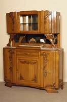 Aufsatzschrank, Frankreich, um 1935/40, spÄtes ArtDeco, Korpus Weichholz/Hartholz, Eiche massiv, komplett auf Rahmen gearbeitet, teilverglast und ...