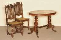 Salontisch, deutsch, um 1880/90, Fuß Nußbaum und Buche massiv, 2. Barock, reiche Drechselarbeit, BalustersÄulen, Tischplatte spÄter ...