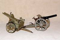 GeschÜtz, fÜr Elastolin/Lineol-Soldaten, 30er Jahre, Blech, mit Schießmechanismus, diser intakt, L. ca. 25 cm