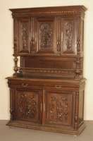 Aufsatzbuffet, Belgien/Niederlande, um 1890/1900, Front und Seiten auf Rahmen gearbeitet, Eiche massiv, Inlets Eiche massiv, Schnitzereien aus dem ...