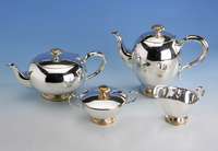 4-teil. Kaffee- und Teeservice, 925er Silber teilvergoldet, Wilkens Bremen, stil. Akanthus- bandverzierung, best. aus: 2 Kannen, Zucker- dose und ...