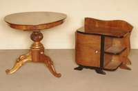 Beistelltisch, deutsch, um 1860, Louis -Philippe, Mahagoni massiv, schÖner balusterfÖrmiger Fuß, Platte verzogen, Gebrauchsspuren, ca. H. 63 ...
