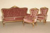 Salongruppe, Italien, 60er Jahre, nach dem Vorbild von 1840/50, bestehend aus Sofa und 2 Sessel, Gestell Buche massiv, lose Sitzkissen, RÜcken ...