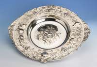 Große Anbietschale, deutsch, Bruckmann, um 1900/05, 800er Silber, Jugendstilein- fluß, Rand und Spiegel mit FrÜchtedekor, aufwendig, rÜcks. ...