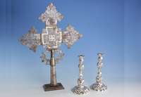 Paar Kerzenleuchter, um 1900, Silber gepr., gegossen und nachgestochen, leichte AusfÜhrung, ca. 410 g, H ca. 26 cm