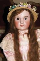 Grosse Porzellankopfpuppe, Heinrich Handwerck, um 1900, 109-15 DEP, braune EchthaarperÜcke, braune Schlafaugen, offener Mund, vier ZÄhne oben, ...