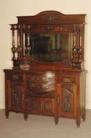 Prunkaufsatzschrank, England, um 1900, Mahagoni massiv, Jugendstil, Unterteil mit gedrechselten FÜßen, 4 TÜren mit kassettierten FÜllungen mit ...