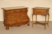 Barockstilkommode, Holland, um 1950/60, Korpus Weichholz/Hartholz, z.T. Wurzelnußfurnier gespiegelt, schÖnes Furnierbild, Kanten abgeflacht, ...