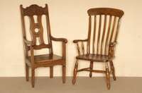 Armelehnstuhl, deutsch/Westfalen, datiert 1811 monogramiert I.M.V.O., Eiche massiv, eckige FÜße, leicht konisch, RÜckenlehne mit ...