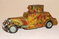 MilitÄrfahrzeug, MÄrklin, wohl 30er Jahre, montiertes Bausatzfahrzeug, bunt handlackiert, Deckel des GeschÜtzes wohl sek. lackiert, altersbed. ...
