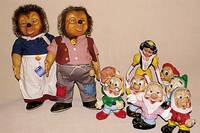 Mecki und Micki, Steiff, 60er/70er Jahre, beide ca. 53 cm, Mickis LÖffel fehlt, sonst guter Zustand, l. bespielt