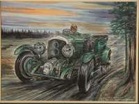PHIL MAY "Bentley 4 1/2 Litre 1930" Benjafield/Ramponi Gouache auf Papier
