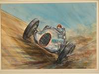 PHIL MAY "Auto Union" - V12 3 litre - Aquarell über Bleistift