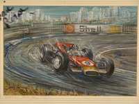 PHIL MAY - "Graham Hill 1967 in Monaco auf Lotus" - Aquarell