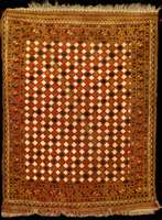 Seltener antiker Beshir Teppich mit Schachbret tmuster, Turkmenistan/Afganistan, Naturfarb en, um 1900, Wolle geknÜpft auf Wolle, ca. 122 x 92 cm, ...