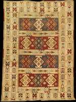 Seltener großer weißgrundiger Konja Kelim anti k, TÜrkei Anatolien, Naturfarben, um 1900/1 910, Wolle geknÜpft auf Wolle, ca. 305 x 202 c m, ...