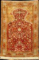 Feiner Istanbul Seide antik (Gebetsteppich), TÜrkei, reine Naturfarben, um 1900, feine gl anzreiche reine Naturseide mit ca. 5% Metallbr ...