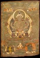 Tanka antik (Handmalerei), Tibet, reine Nat urfarben, anfang 19.Jahrhundert, ca. 79 x 54 c m, Erhaltung: 3 (altersbedingt in einen sehr g uten ...