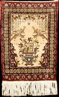 Kleiner Seiden Hereke alt (Paradies-Motiv), TÜrkei, um 1950/1960, feine glanzreiche reine Naturseide, ca. 49 x 36 cm, hervorragende fei ne ...