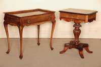NÄhtisch, deutsch, um 1830, Biedermeier, Korpus Weichholz, mit verschiedenen EdelhÖlzern furniert, 4-eckige eingezogene Bodenplatte auf 4 ...