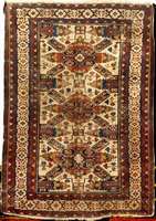 Weißgrundiger Seichur Kazak antik, Ostkauks us, reine Pflanzenfarben, mitte 19.Jahrhundert , Wolle geknÜpft auf Wolle, ca. 183 x 130 cm, ...