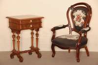 Sessel, deutsch/wohl Berlin, um 1860, Louis -Philippe, Mahagoni massiv, auf gebogenen Beinen und RÜckenlehne, kanneliert, RÜckenlehne ...