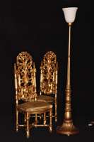 4 HochlehnstÜhle, deutsch (?), um 1880, Danziger Barockstil, Buche massiv, goldfarben gefaßt, gedrechselte Beine, RÜckenlehne mit ausgefallenen ...